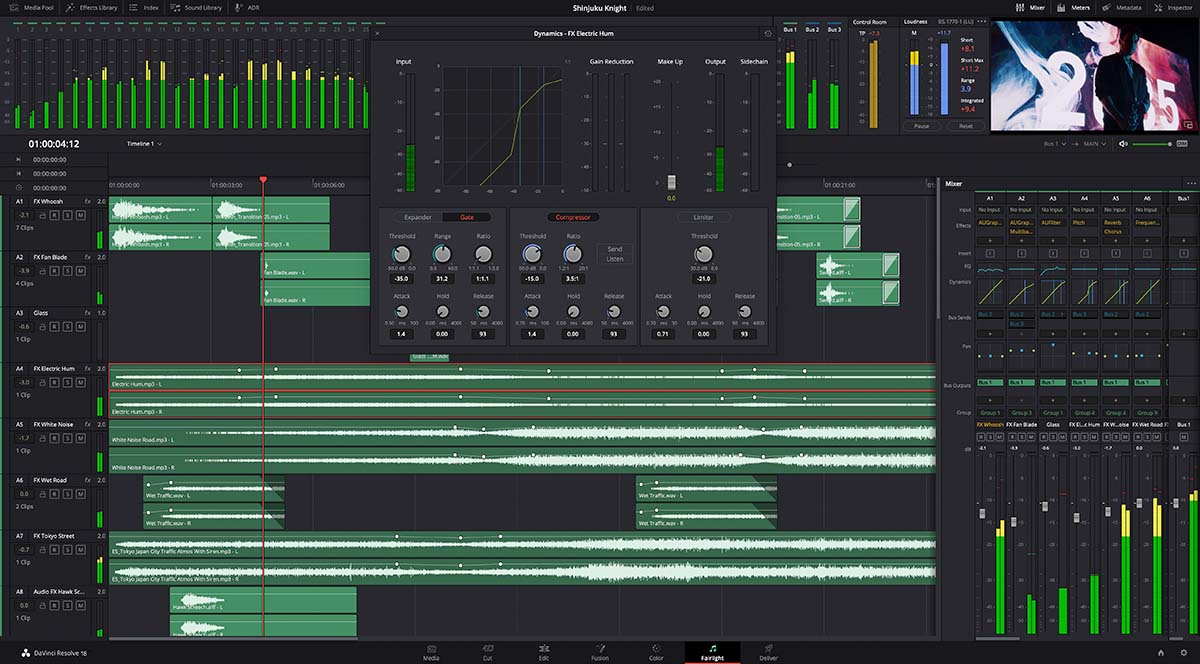 DaVinci Resolve 18 Fairlight page.