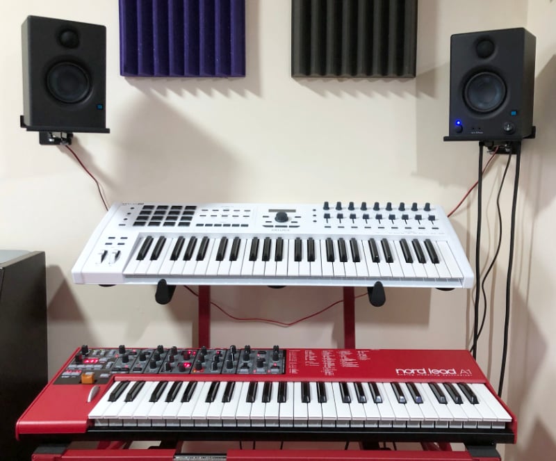 PreSonus monitors setup with synth.